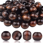 50pcs 20mm Black Coffee Wood Beads Large Hole Round Beads Natural Wooden Loose Spacer Beads for DIY Crafts Jewelry Making Garlands Home Decor, Hole: 10 mm