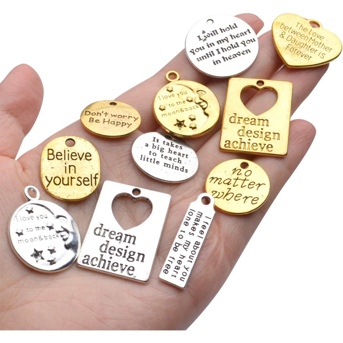 24pcs Inspirational Words Charms Engraved Motivational Charms Pendants Mixed Inspirational Message Pendants Jewelry Craft Supplies for DIY Jewelry Making