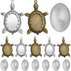 10pcs 2 Colors Antique Turtle Bezel Pendant Settings Blank Turtle Pendant Trays with 10pcs Clear Oval Glass Cabochons Bases for DIY Art Crafts Photo Cameo Resin Jewelry Making