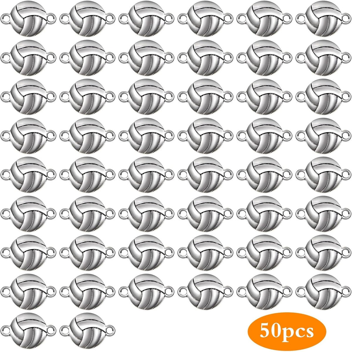 50pcs Antique Silver Volleyball Charms Connectors Vintage Alloy Sport Theme Ball Pendants Links Craft Supplies for DIY Bracelet Jewelry Making Volleyball Players Gifts