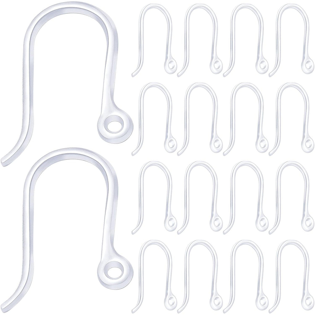 60pcs Plastic Earring Hooks Hypoallergenic Safety Ear Wire with Loop Fish Hook Earrings Dangle Earring Connectors for DIY Jewelry Making Handmade Decoration(Transparent)