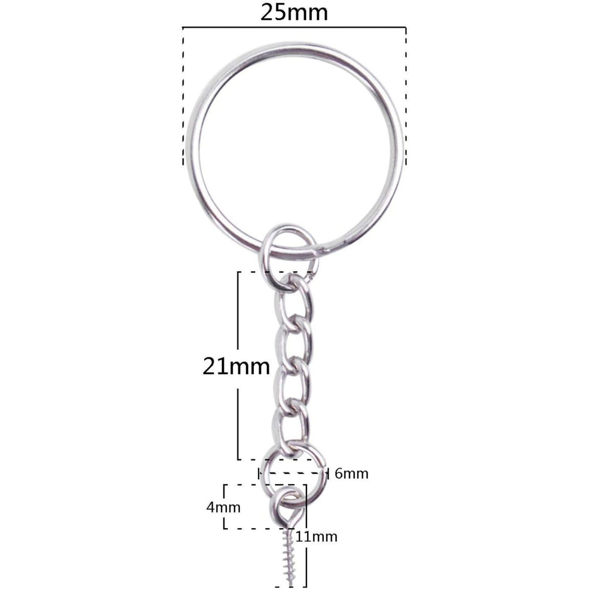 BronaGrand 50pcs 25mm Split Key Ring with Extend Chain and 12mm Screw Eye Pin for Craft Charm Making