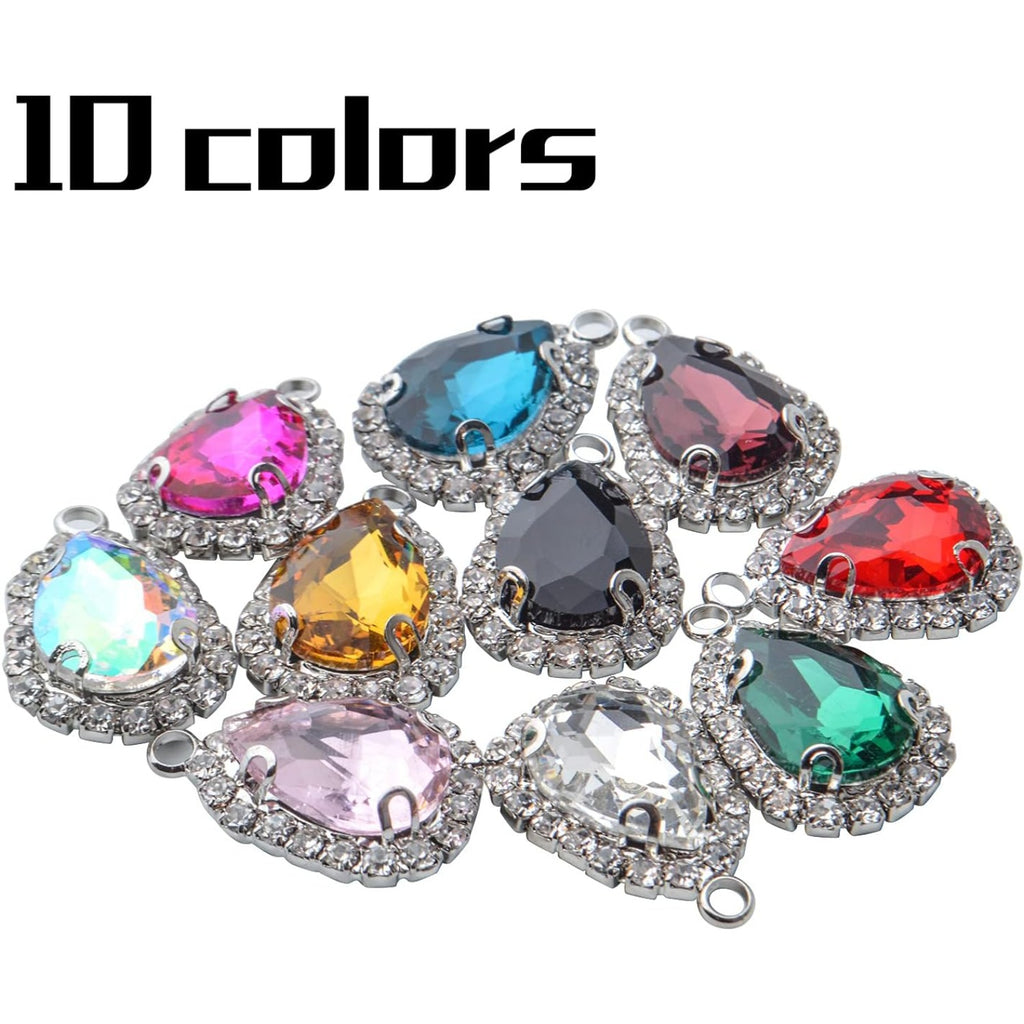 20pcs Jewelry Charms Crystal Beads Pendants Waterdrop Shape Rhinestone Teardrop Pendants for DIY Earrings Bracelet Necklace Jewelry Making, 1421mm, 10 Colors