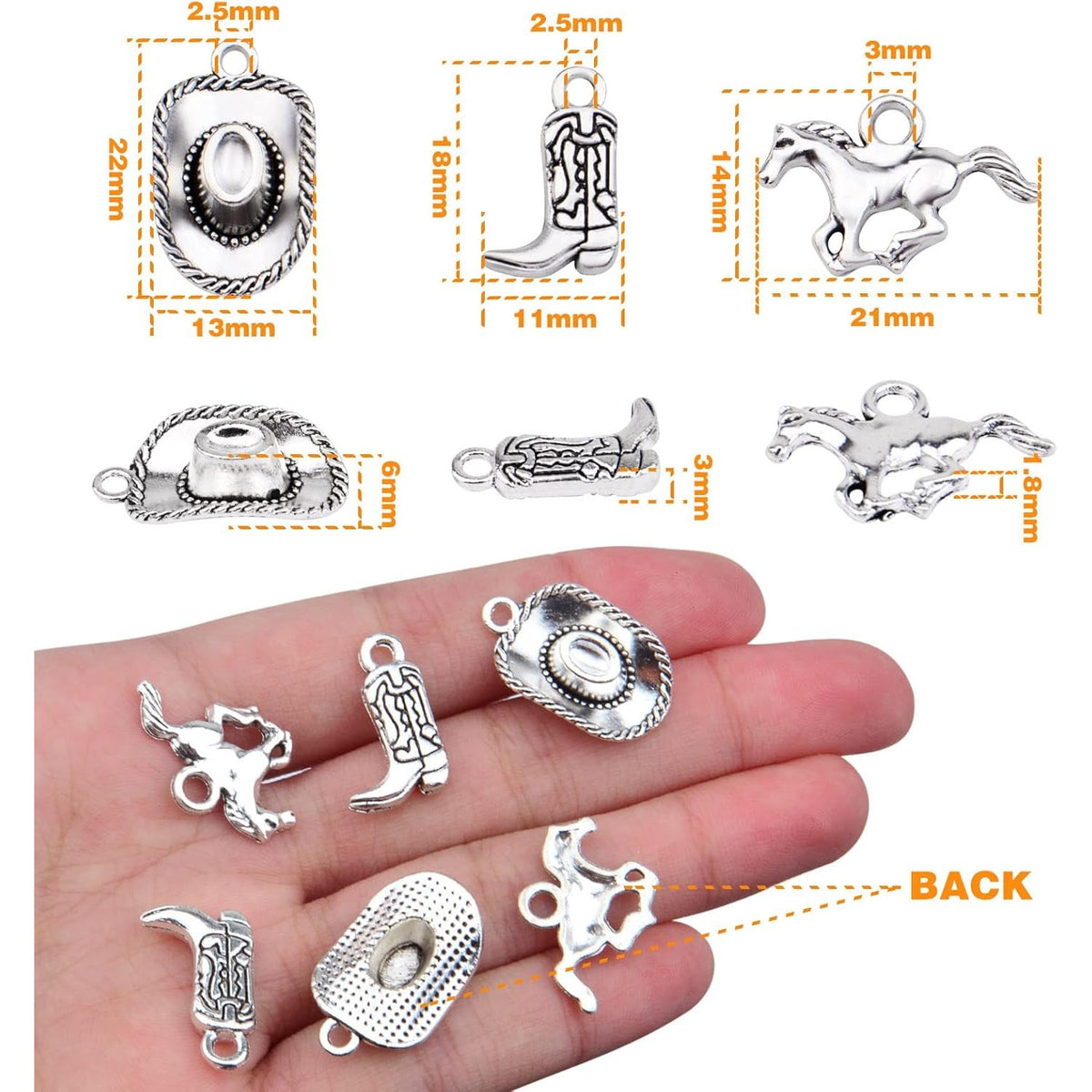 60pcs Silver Western Cowboy Charms Pendants Alloy Horse Cowboy Boot Hat Dangle Charms for DIY Earrings Bracelet Necklace Jewelry Making