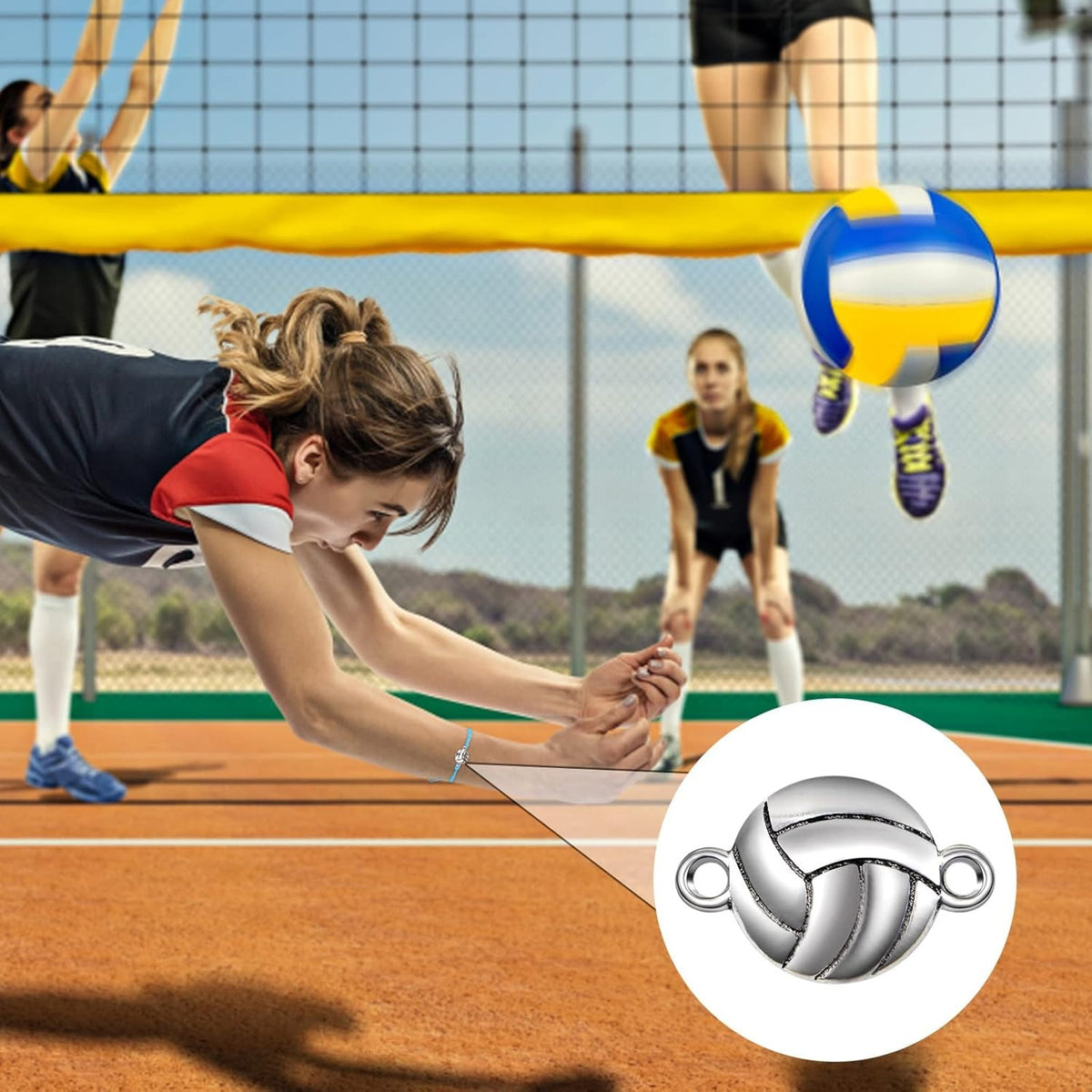 50pcs Antique Silver Volleyball Charms Connectors Vintage Alloy Sport Theme Ball Pendants Links Craft Supplies for DIY Bracelet Jewelry Making Volleyball Players Gifts