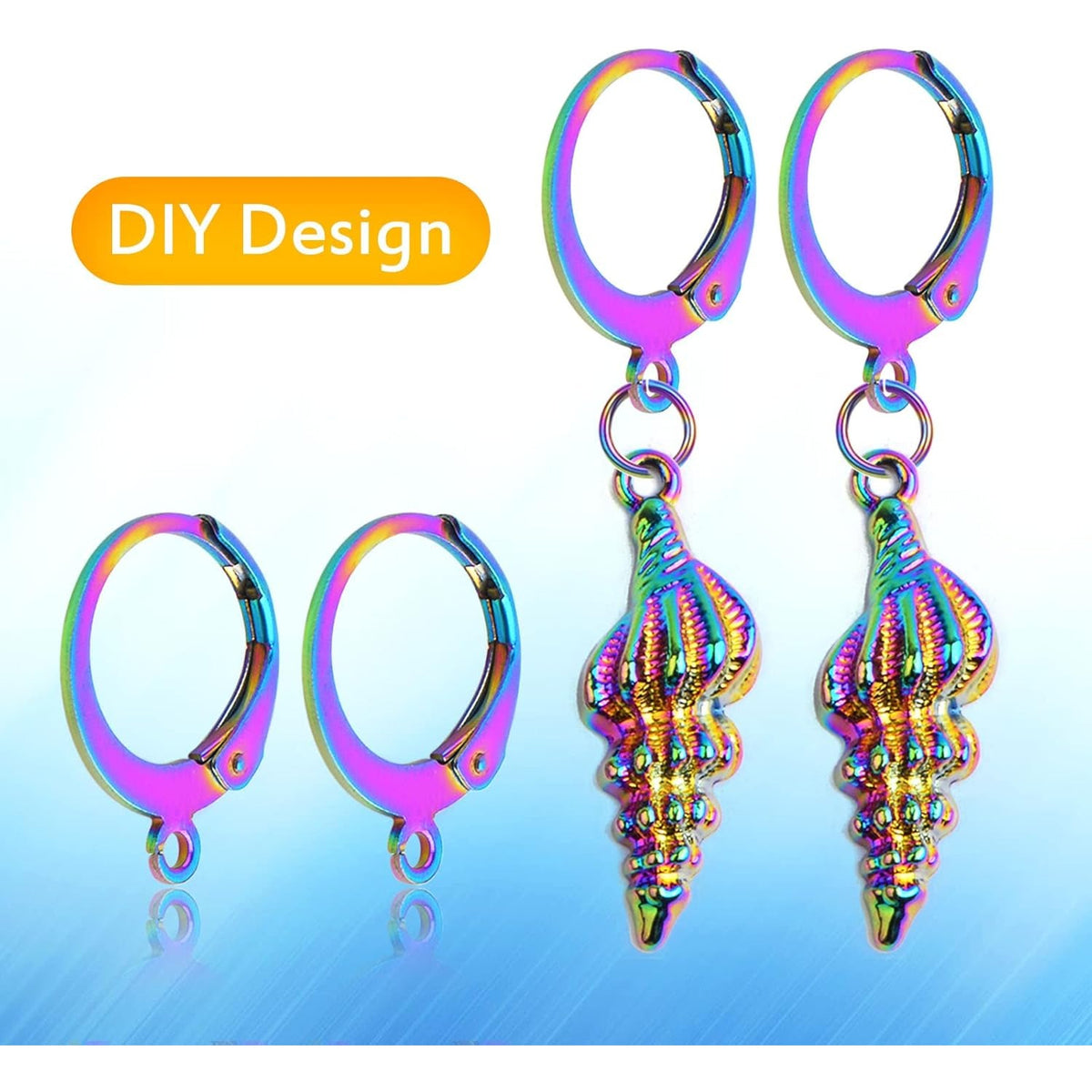 50pcs Stainless Steel Leverback Earring Hooks Round French Lever Back Earwires Hooks with Loop Earring Findings for DIY Dangle Jewelry Making Supplies, Rainbow Color