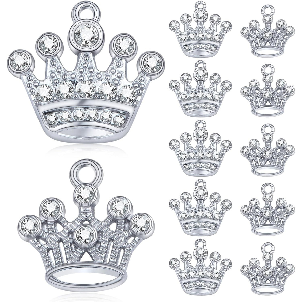 20pcs Silver Crown Shape Dangle Charms Alloy Lovely Queen Crown Pendants with Rhinestone Craft Supplies for DIY Necklace Earrings Jewelry Making Valentine's Gifts, 2 Styles