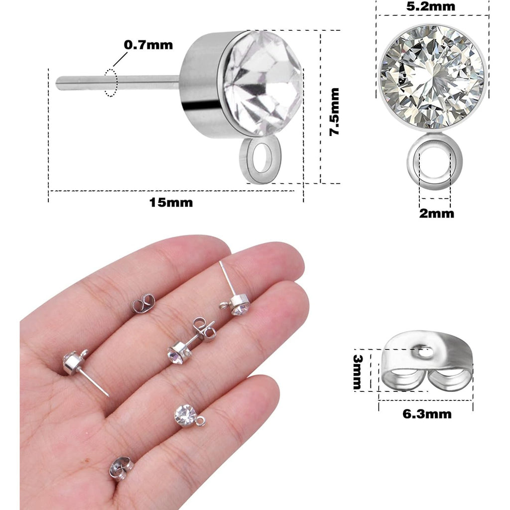 100pcs 5mm Rhinestone Earring Studs & Backs for DIY Jewelry Making