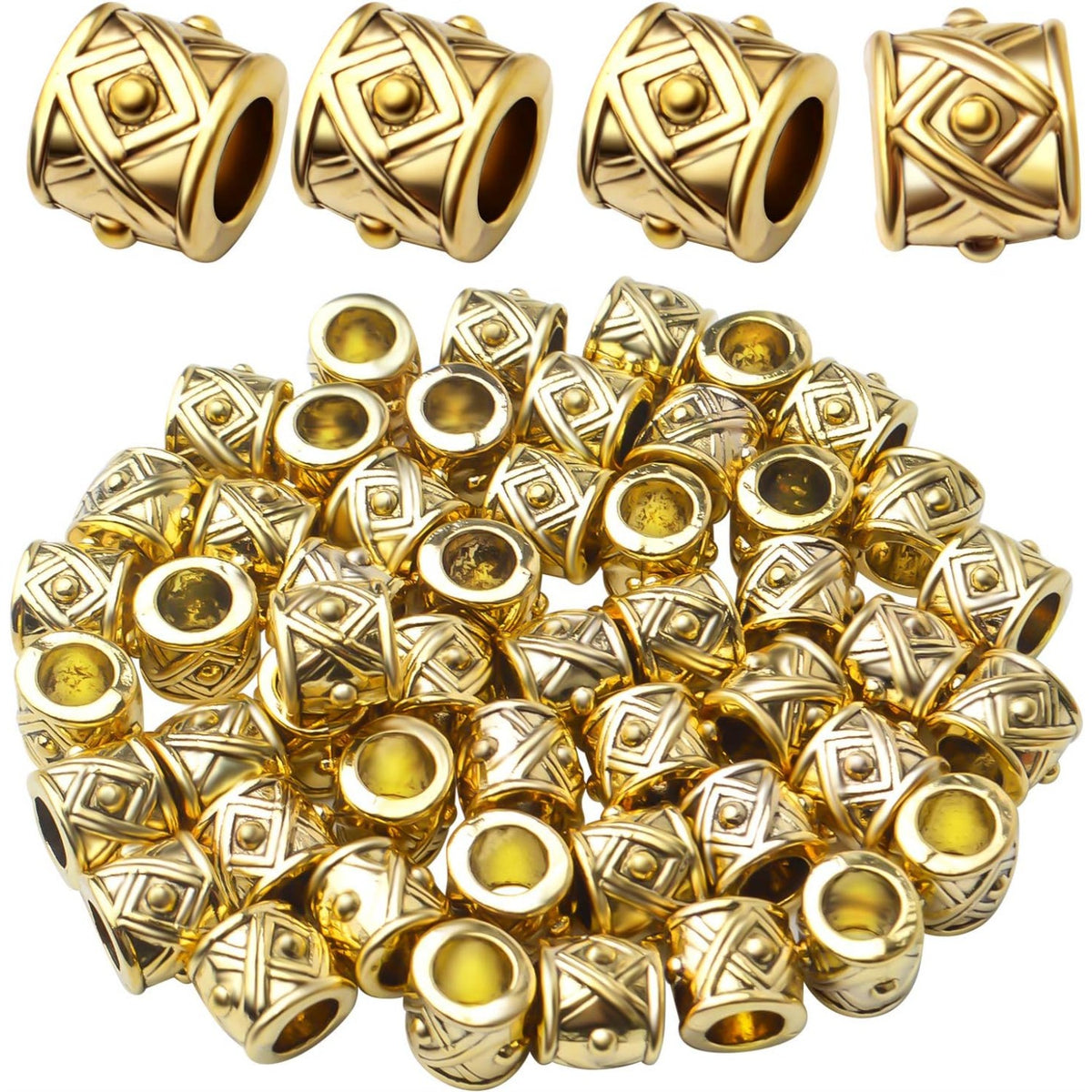 50pcs Tibetan Antique Gold Column Spacer Beads Jewelry spacers Tube Beads Spacers Large Hole for DIY Jewelry Making Crafts Supplies