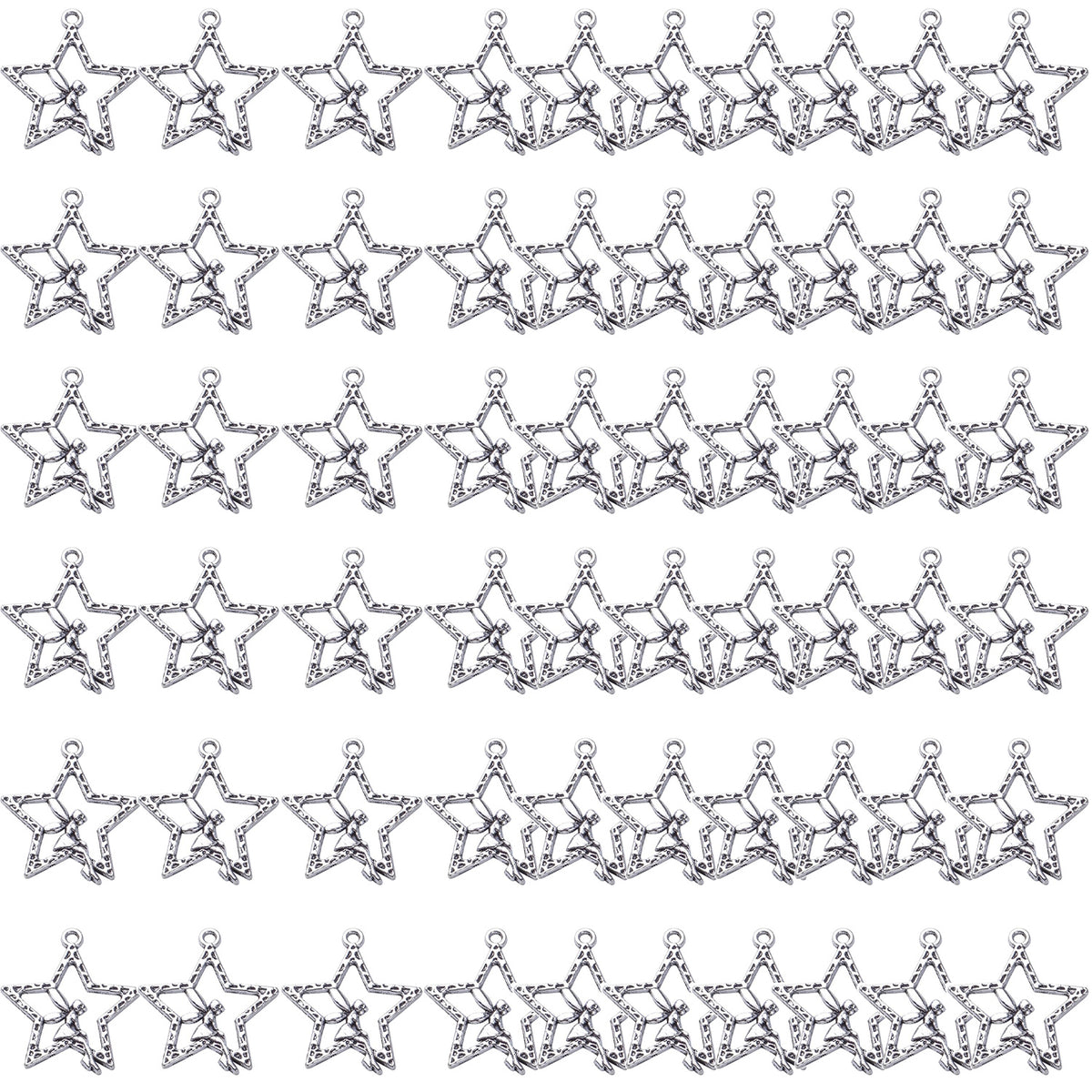 60pcs Fairy Charm Pendants Alloy Angle Charms Fairy on Star Charms Craft Supplies for DIY Earrings Necklace Bracelet Jewelry Making and Crafting Accessory, 3 Colors