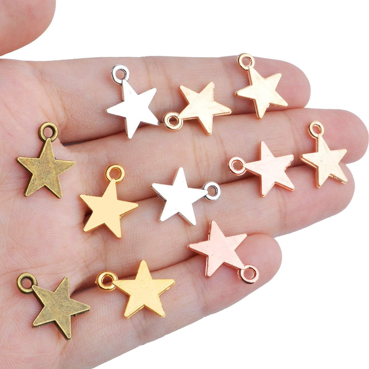 100pcs 16mm Alloy Star Charms Tibetan European Star Shape Charm Jewelry Charms Star Pendant for Necklace Bracelet Crafts Jewelry Making, 5 colors