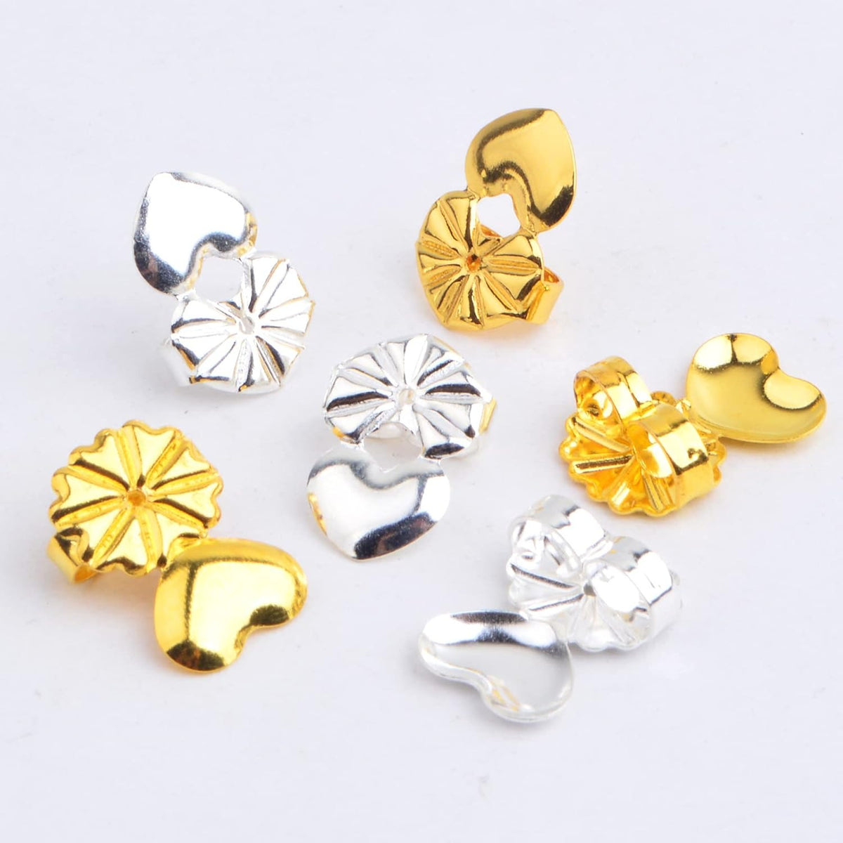 8 Pairs 2 Styles Earring Backs Lifters Hypoallergenic Brass Earring Backs Adjustable Magic Earring Secure Backs for Droopy Ears Heavy Earrings, Golden and Silver