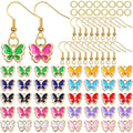 40pcs 10 Colors Enamel Butterfly Charm Pendants and 40pcs Golden Plated Earring Hooks with 80pcs Open Jump Rings, A Plastic Box for DIY Jewelry Making Handmade Supplies