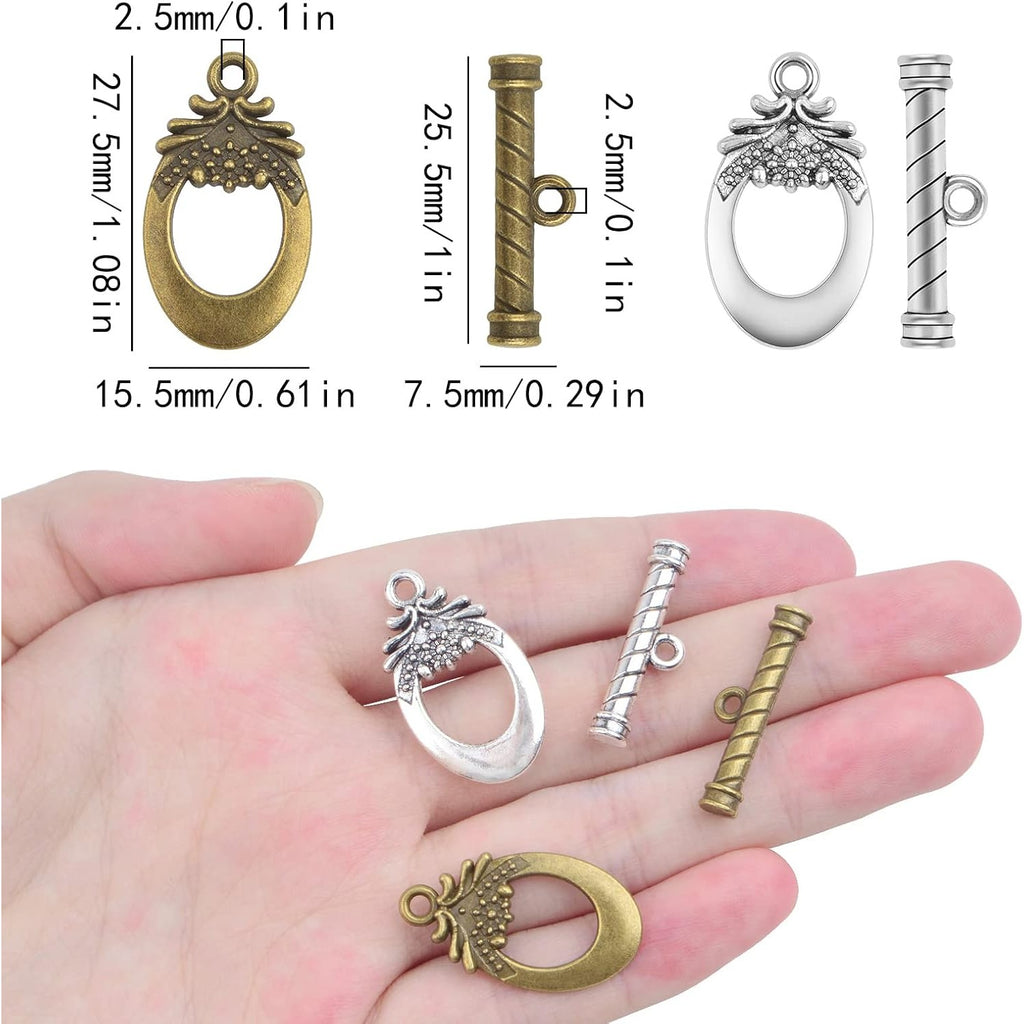 20 Sets Butterfly Bracelet Toggle Clasps T-Bar End Tibetan Closure Filled Fastener Hook Toggle Connectors for DIY Necklace Jewelry Craft Making, 2 Colors