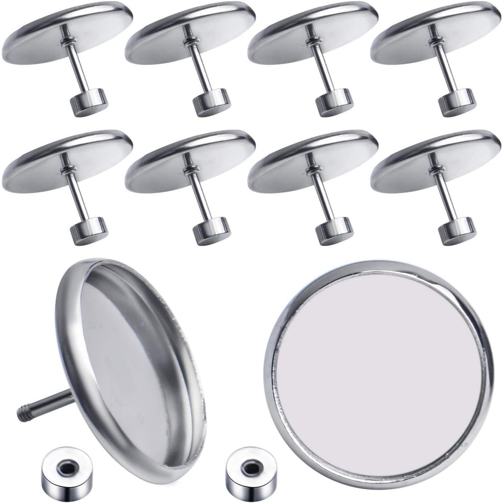 Stud Earring Bezels,10pcs 6mm Stainless Steel Hypoallergenic Cabochon Bezel Trays Gemstone Earring Posts Blanks Settings