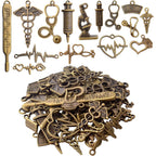 100g Craft Supplies Antique Bronze Medical Nurse Charms Alloy Stethoscope Syringe Nurse Cap Hat Charms Jewelry Medical Charm Pendants for DIY Necklace Bracelet Jewelry Accessory