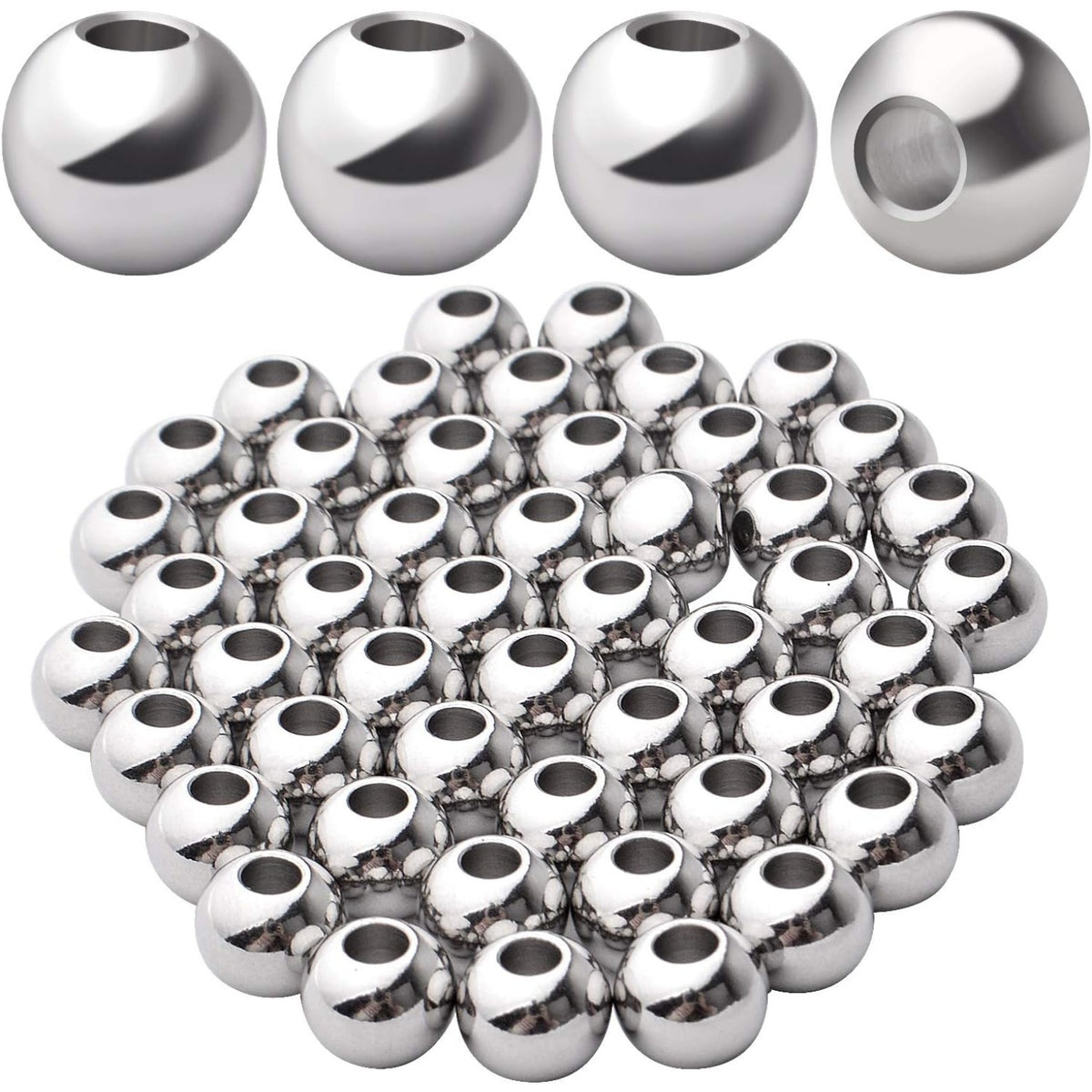 50pcs 8mm Stainless Steel Round Spacers Ball Spacer Beads Seamless Smooth Loose Beads Rondelle Beads Jewelry Spacer Charms for DIY Jewelry Making Supplies