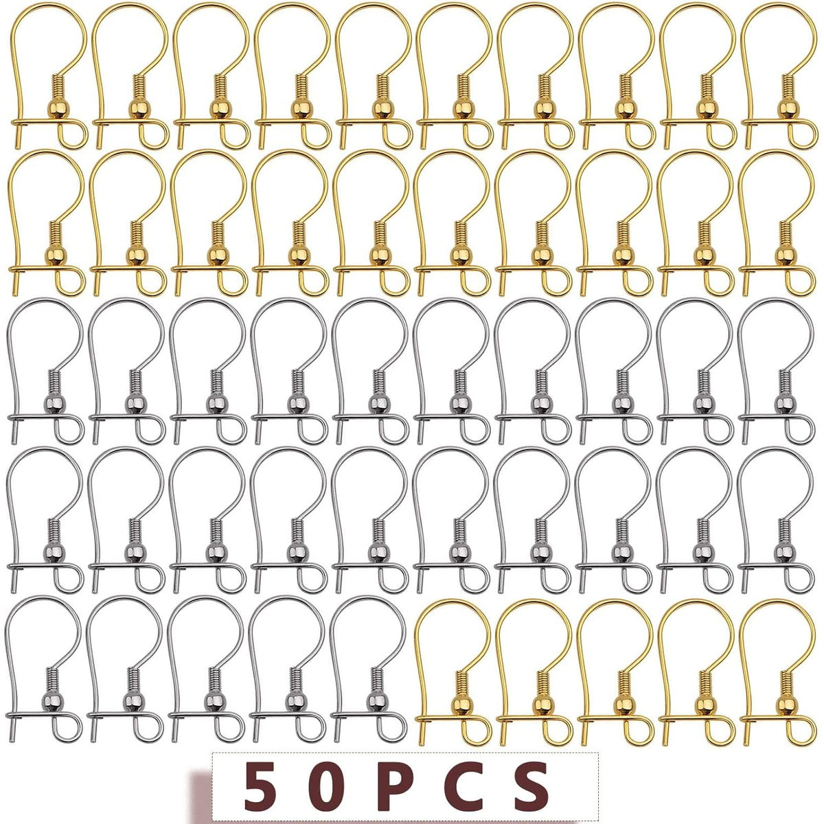 50pcs Stainless Steel Earring Fish Hooks Hypo-allergenic Closable Openable Ear Wires Hooks Anti-Drop Earring Connector Findings for DIY Jewelry Making Supplies, 2 Colors