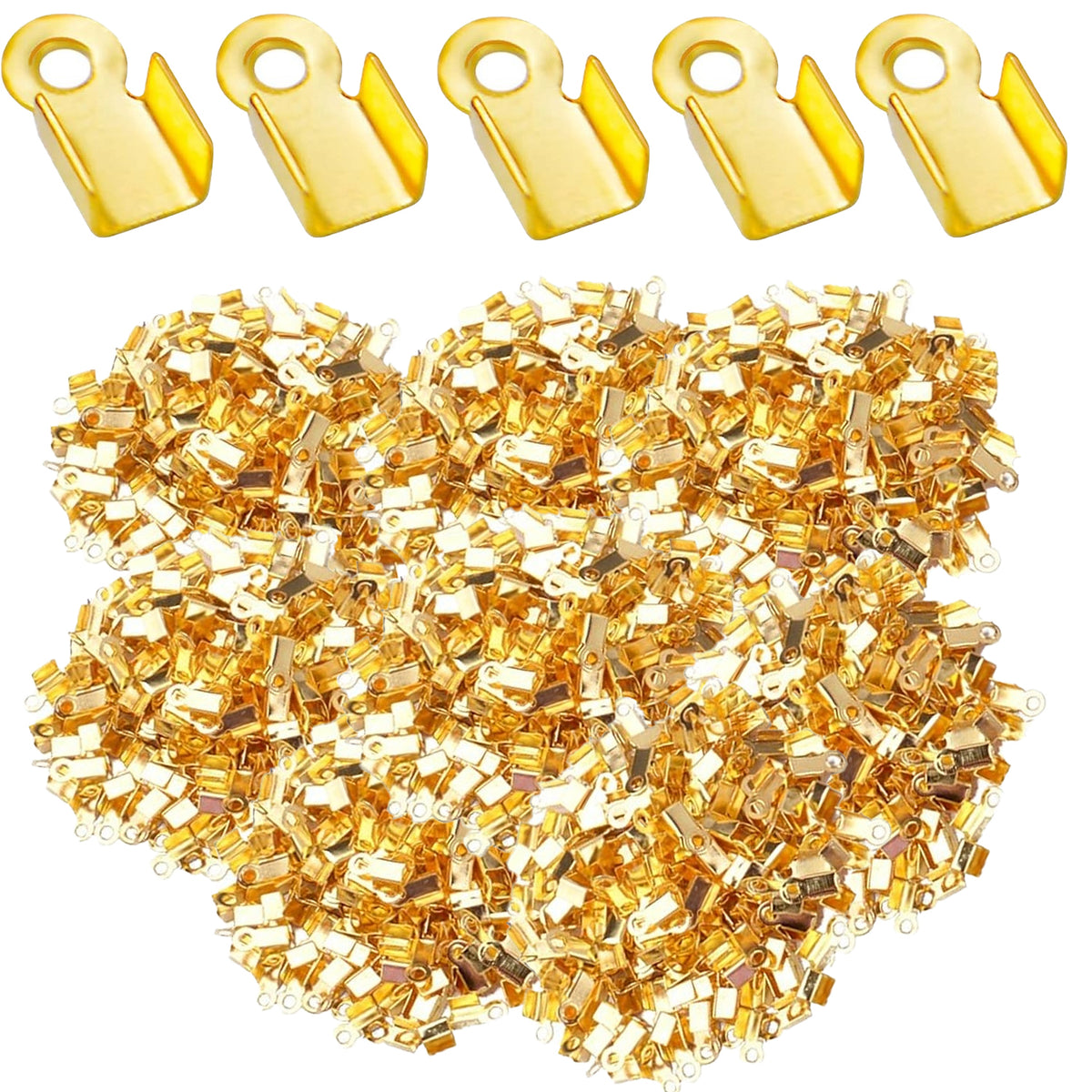 1200pcs 6 Colors Metal Fold Over Crimp Cord Ends Crimp End Caps Terminators Clamp End Tips Leather Ribbon Ending Clasp Tips for Jewelry Making Finding