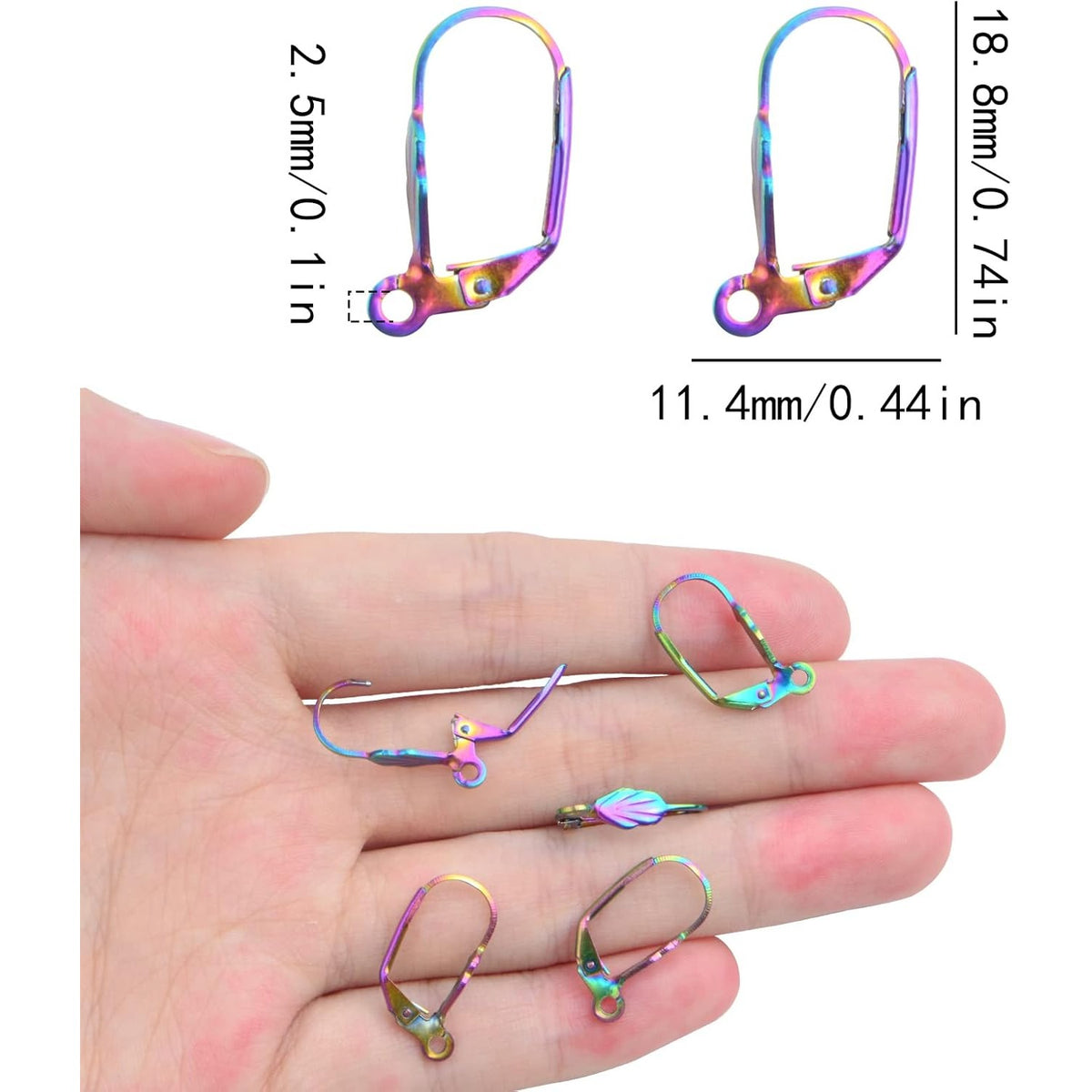 30pcs Stainless Steel Leverback French Earring Hooks Hypoallergenic Interchangeable Dangle Ear Wire Hooks Earring Findings for DIY Jewelry Making, Rainbow Color