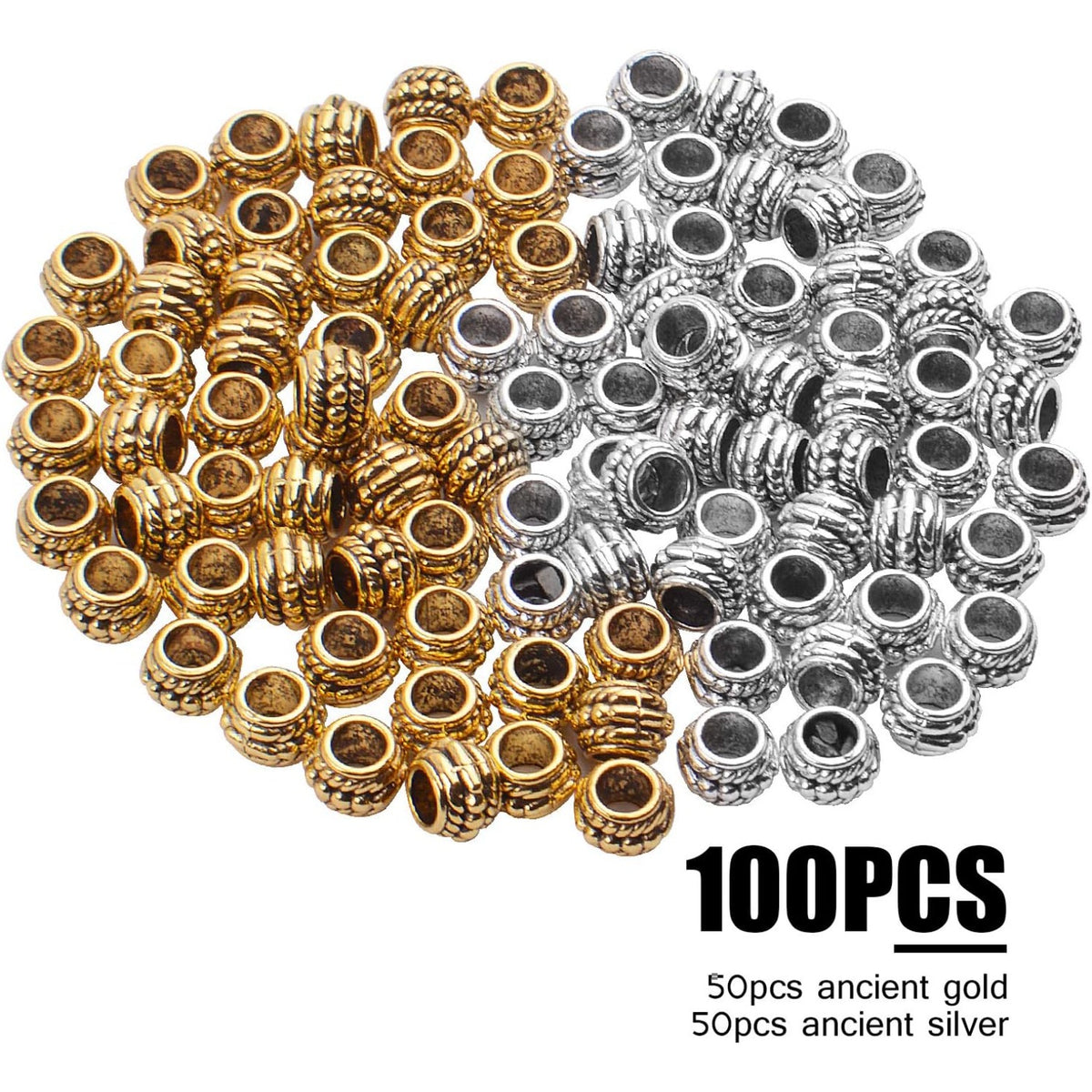 Large Hole Beads,100pcs 8mm Tibetan Barrel Spacer Beads European Charms Beads with 4mm Hole for Bracelet Necklaces Jewelry Making