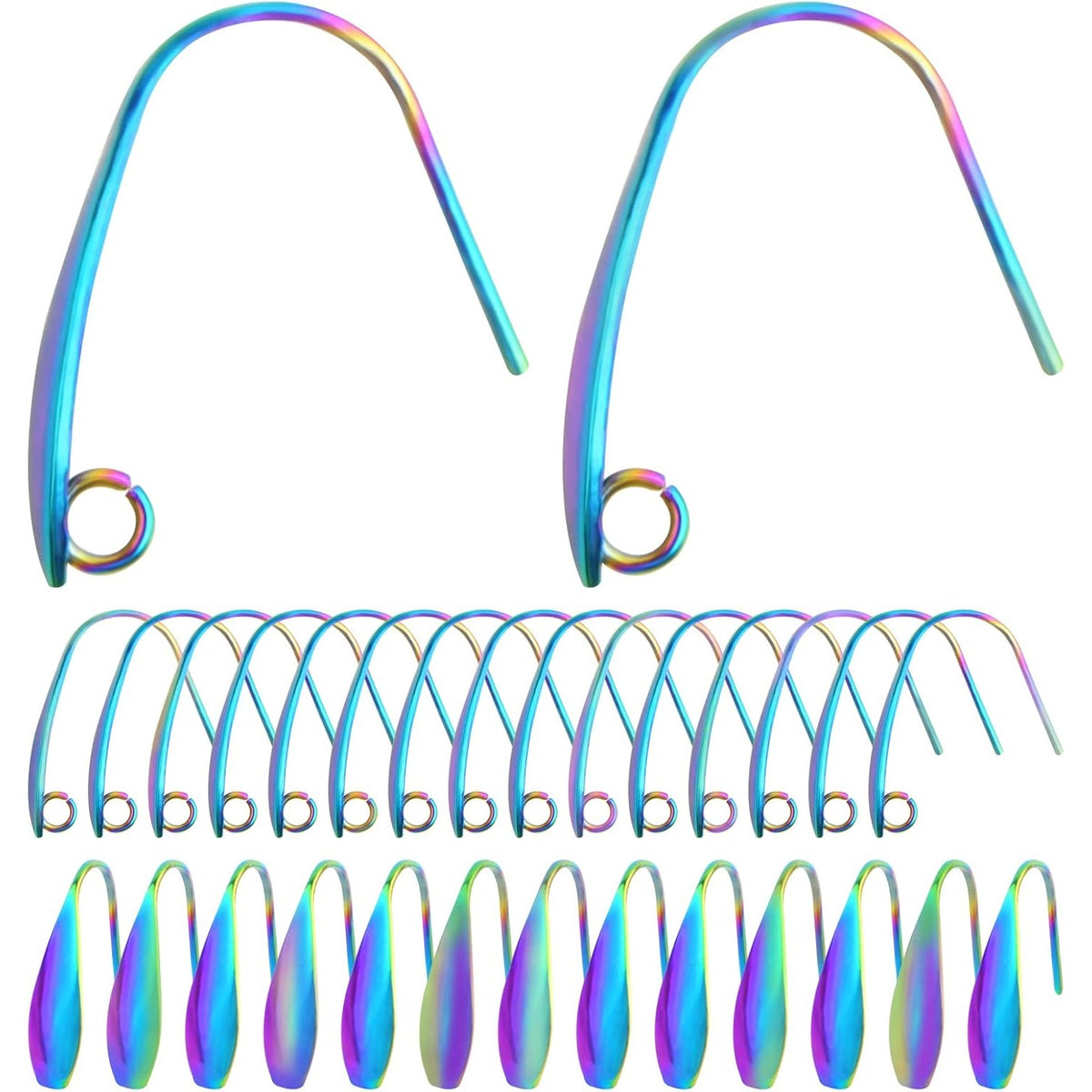 50pcs Stainless Steel Earring Hooks Hypoallergenic V Shape Ear Wires Hooks with Loop Earring Components for DIY Dangle Jewelry Making Findings, Rainbow Color