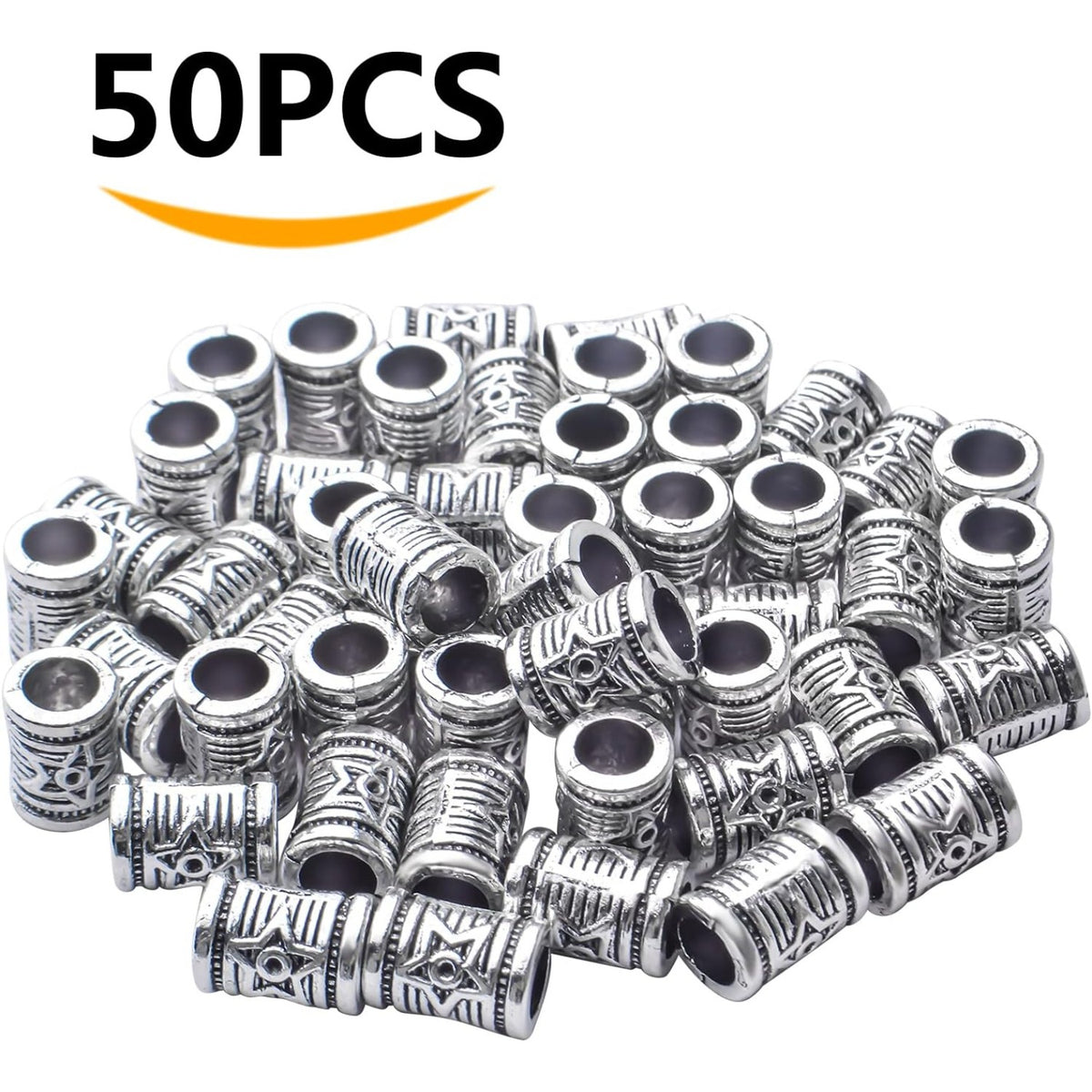 50pcs Antique Silver Large Hole Spacer Beads Alloy Tibetan Tube Bead Spacers Column Beads Loose Beads Charm Beads for DIY Jewelry Bracelet Crafts Making,Hole: 5.3mm