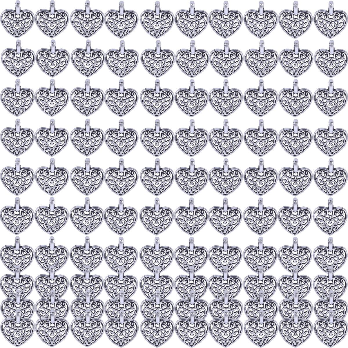 100 Pieces Heart Charms Pendants Metal Beads for Jewelry Making Bracelet Necklace,Antique Silver and Gold