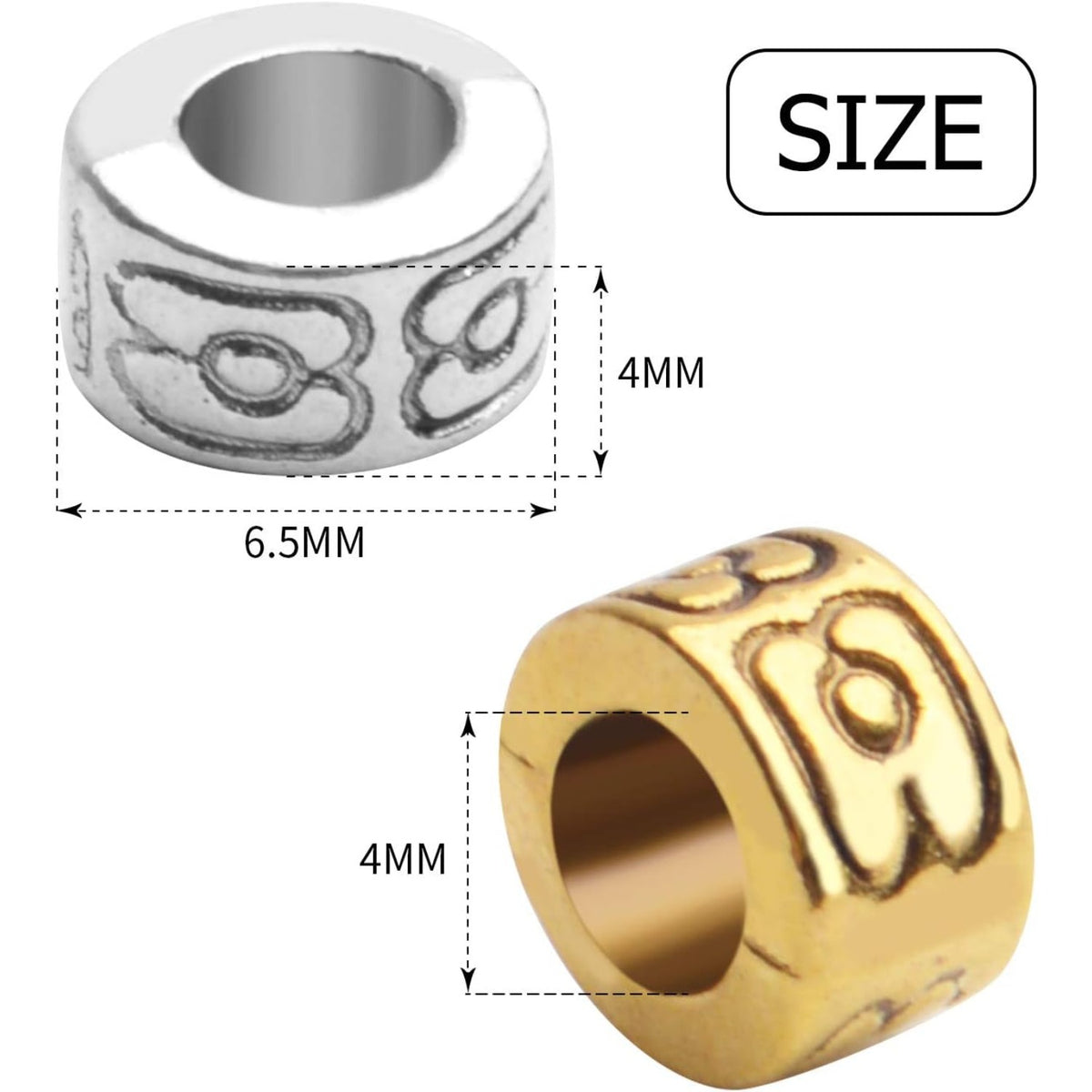 Large Hole Spacer Beads, 100pcs 6.5mm Round Rondelle Spacer Beads Large Hole Spacer Beads Alloy European Beads for DIY Crafts Jewelry Making, Antique Golden, Antique Silver
