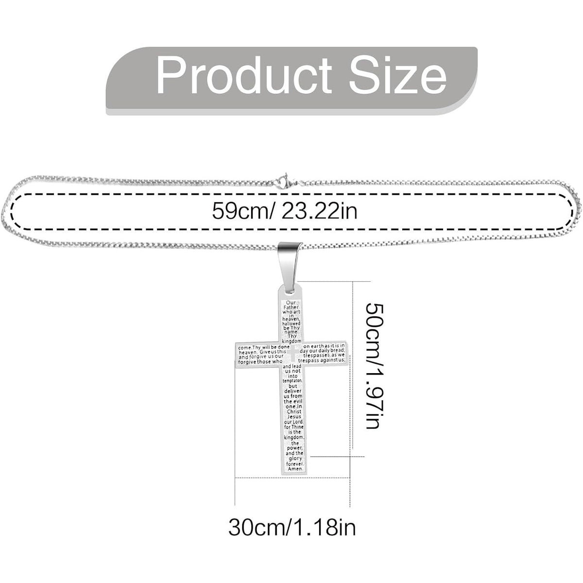 Stainless Steel Mens Womens Cross Necklace Lord's Prayer Pendant Jesus Christian Crucifix Bible Verse Charm Chain Choker Necklaces for Father Mother Easter Gifts