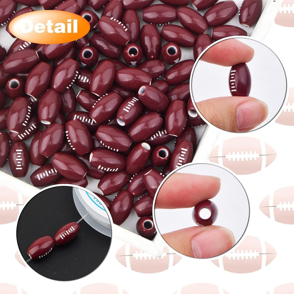 120pcs Large Hole Rugby Spacer Beads Acrylic Football Sports Craft Beads with A Roll of Elastic Crystal String for DIY Friendship Bracelet Necklace Jewelry Making