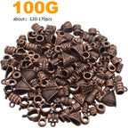 100g (About 120-170pcs) Mixed Antique Copper Bail Beads,Spacer Bead,Bail Tube Beads,Bracelet Charms,Necklace Pendants for Jewelry and Craft Making