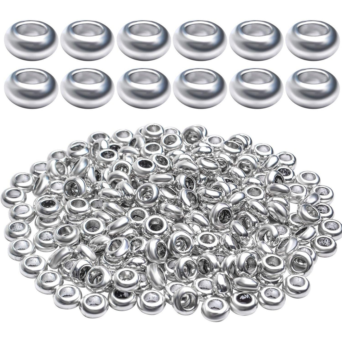 Spacer Beads, 200pcs 7 mm Tibetan Silver Spacer Beads Antique Alloy Round Spacer Beads Metal Spacers Smooth Loose Beads for DIY Crafts Necklaces Bracelets, Hole: 3.5 mm