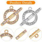 10 Sets Round Metal Toggle Clasps Bracelet Closure Fastener Buckle OT End Clasps T-Bar Connectors and Ring Clasps with Rhinestone for DIY Craft Necklace Jewelry Making, 2 Colors