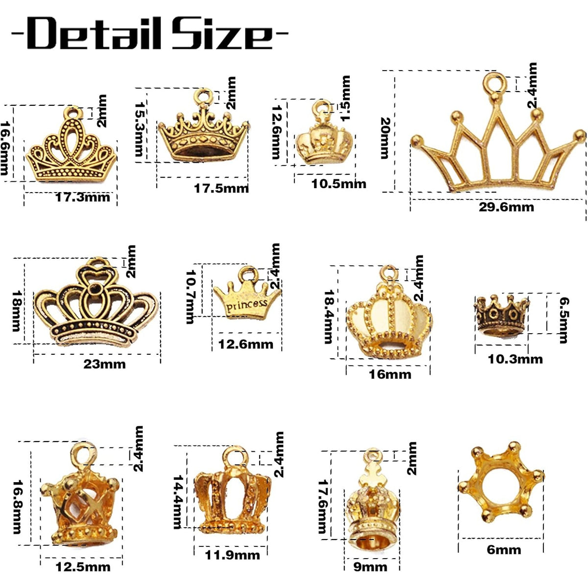 60pcs Crown Charms Pendant 3D Mini Vintage Alloy Lovely King Charms Crown Bead Pendants Connectors for DIY Earrings Necklace Bracelet Jewelry Crafts Making Accessories, 12 Styles