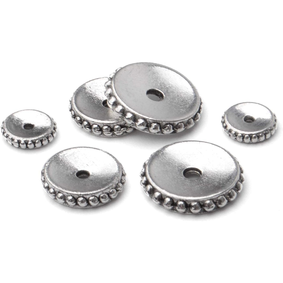 200pcs Tibetan Antique Silver Flat Round Spacer Beads Rondelle Bead Spacers Charms Spacer Loose Beads with A Box for Jewelry Making Crafts Supplies