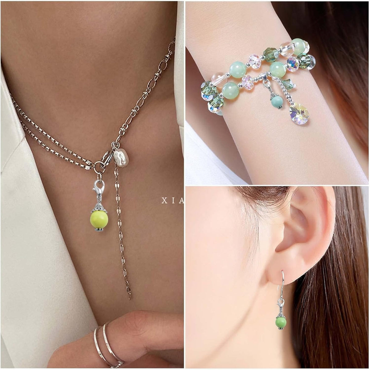 20pcs 10 Colors Acrylic Round Bead Charms Resin Metal Handmade Rondelle Bead Dangle Pendants with Lobster Clasps Accessories for DIY Necklace Bracelet Earring Jewelry Making
