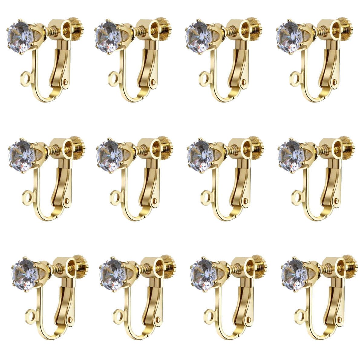 12pcs Clip on Earrings Converters Non-Pierced Crystal Earring Clips with Adjustable Screw for Jewelry Making,Gold and Silver