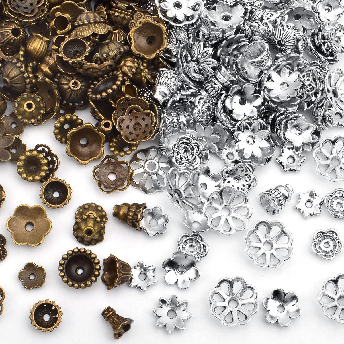 100g Bead Caps, Assorted Size Beads Spacers Jewelry Findings Accessories for Jewelry Making 2 Colors