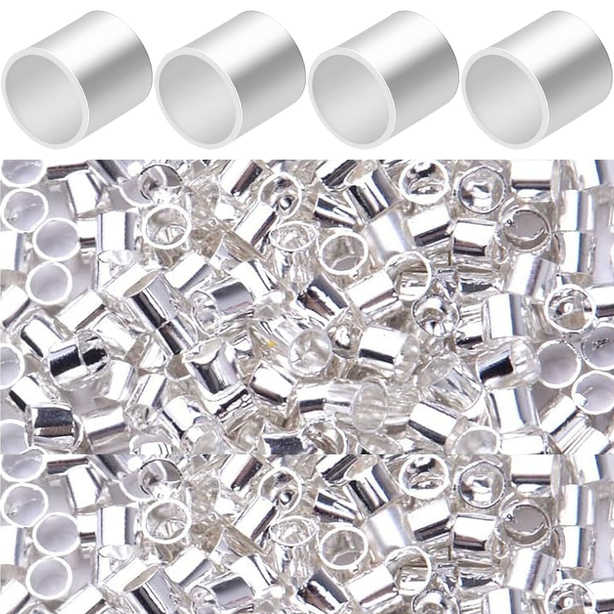 1200pcs 2mm Tube Crimp Beads and 3mm Crimp Bead Knot Covers Brass Cord End Tube Caps Half Round Open Crimp Beads for DIY Craft Necklace Bracelet Jewelry Making, 2 Colors