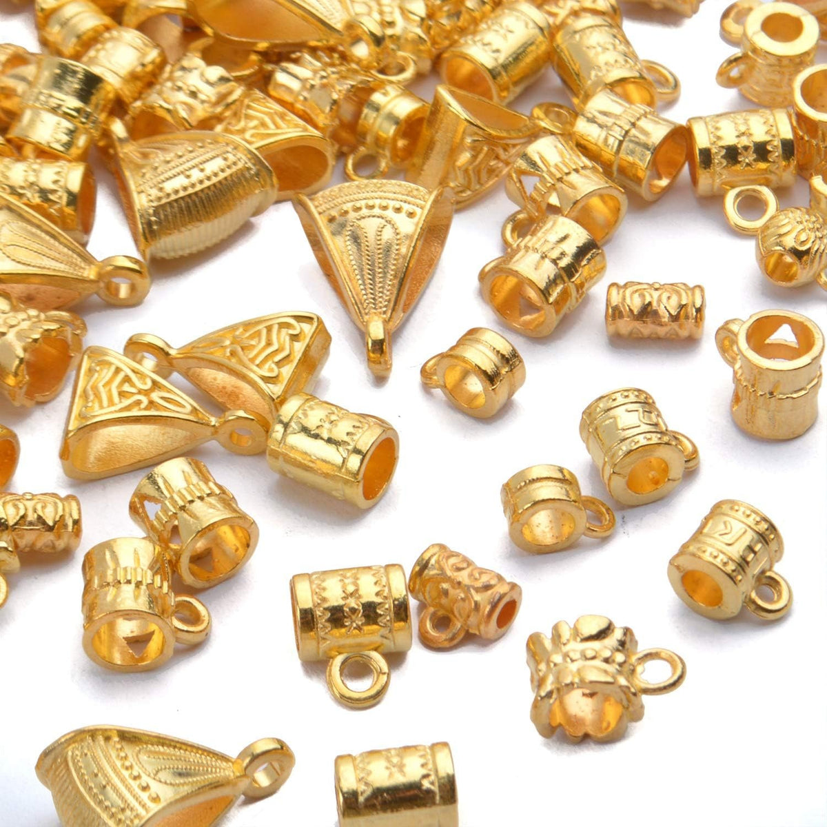 100g (About 120-170pcs) Mixed Gold Bail Beads,Spacer Bead,Bail Tube Beads,Bracelet Charms,Necklace Pendants for Jewelry and Craft Making
