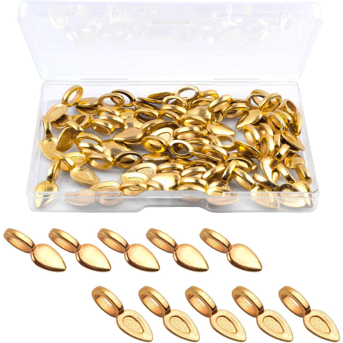 60Pcs Gold Oval Spoon Scrabble Leaf Glue On Flat Rocks Earring Pad Pendant Bails Cabochon Setting for Fitting Glass Cabochon Tiles Necklaces Pendants DIY Jewelry Making with 1Pcs Box