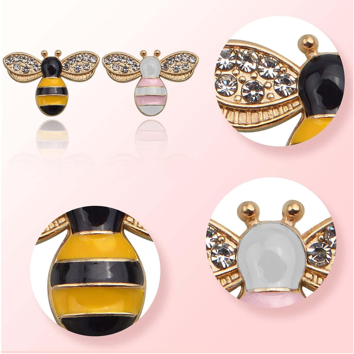 30 Pieces Enamel Bee Charms with Rhinestone Alloy Diamond Honeybee Pendant Embellishments with a Plastic Box for DIY Crafts Jewelry Making Supplies Decoration, 2 Colors