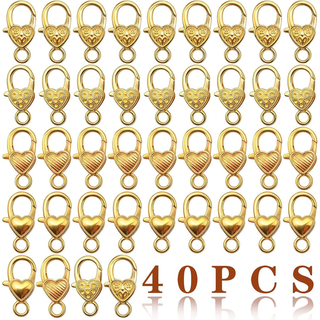 Lobster Claw Clasp,40pcs 26x14mm Heart Lobster Claw Clasps Tibetan Jewellery Lobster Clasps Craft DIY Accessories for Jewelry Necklaces Bracelet,4 Styles