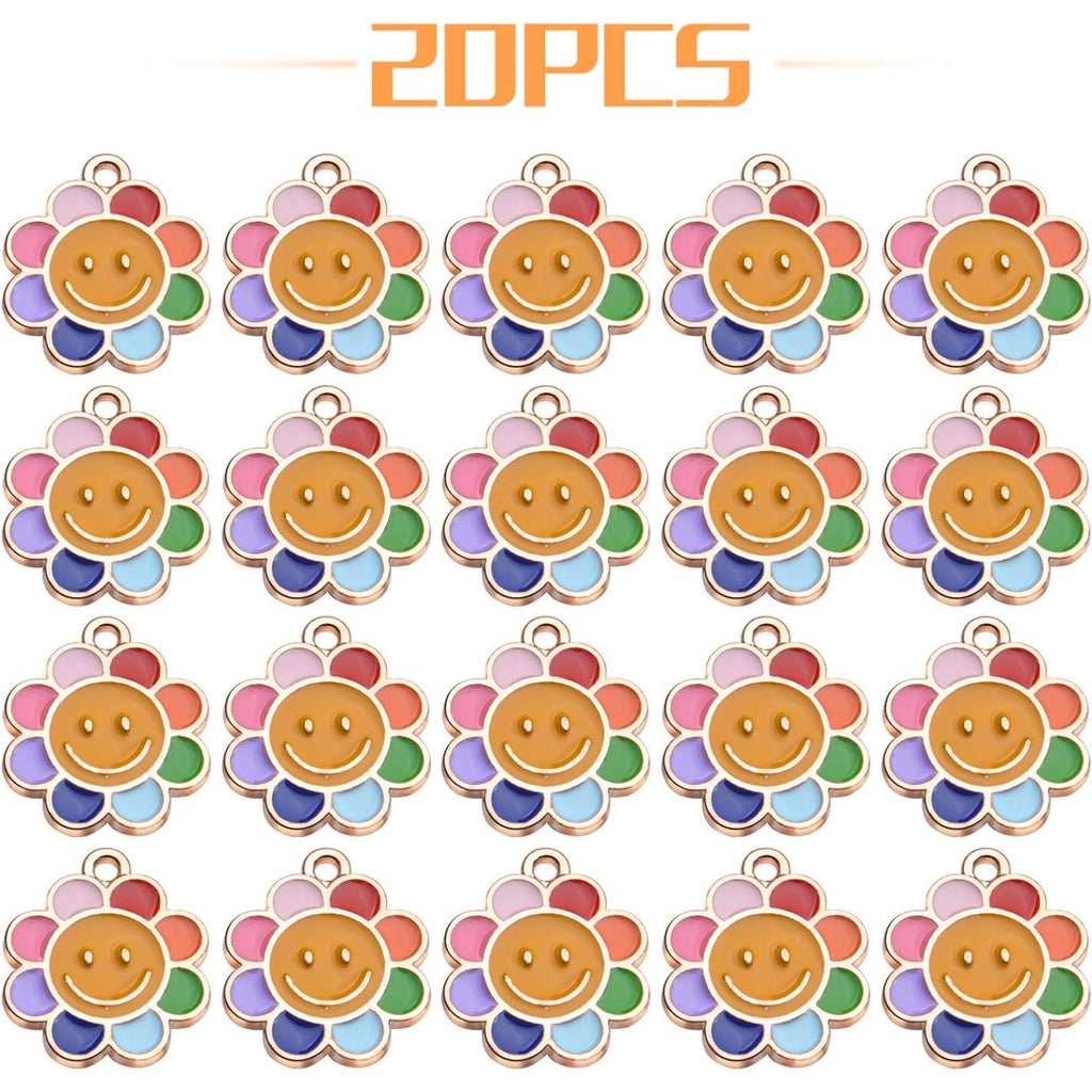 Enamel Flower Charms,20Pcs Daisy Smiley Face Charm Colorful Enamel Flower Charm for DIY Crafting Bracelet Jewelry Making