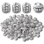 100pcs Tibetan Antique Silver Large Hole Spacer Beads Alloy European Rondelle Beads Spacers Loose Spacers Jewelry Bead Charms for DIY Jewelry Crafts Making(8×6mm, Hole:4.5mm)