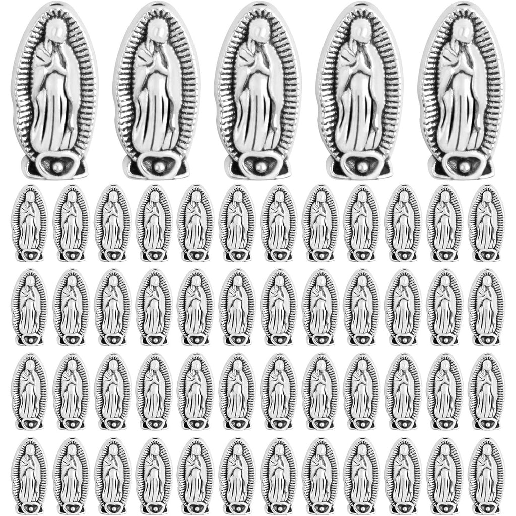 100pcs Antique Silver Religious Jesus Beads Alloy Virgin Mary Our Lady Rosary Spacer Beads Double-Sided Loose Beads for DIY DIY Rosary Bracelet Necklace Jewelry Making