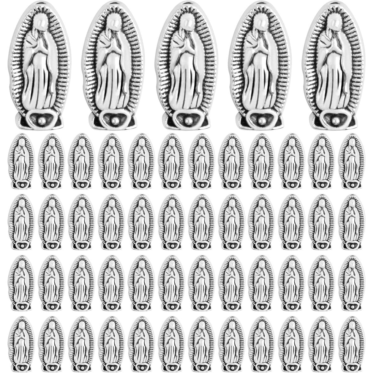 100pcs Antique Silver Religious Jesus Beads Alloy Virgin Mary Our Lady Rosary Spacer Beads Double-Sided Loose Beads for DIY DIY Rosary Bracelet Necklace Jewelry Making