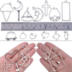 100g Antique Silver Bezel Charms Pendants Alloy Open Back Bezel Blanks Hollow Pressed Flower Frame Pendant Resin Molds for DIY Jewelry Crafts Making Necklace Earrings, Mixed Styles