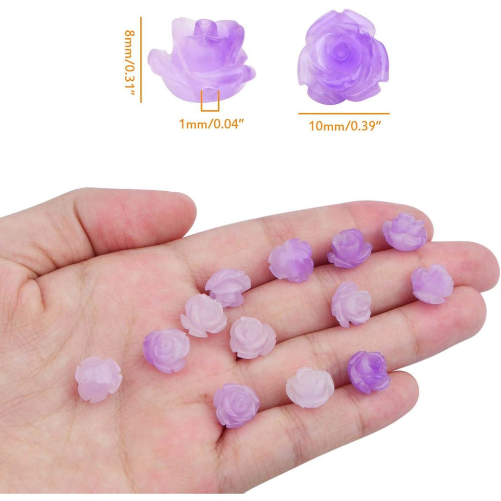 50 Pieces 10 mm Light Purple Roseflower Shaped Beads Shell Carved Rose Beads Rose Flower Loose Beads Ornaments for DIY Dangle Earrings Bracelets Jewelry Making Supplies
